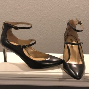 BCBG black leather heels